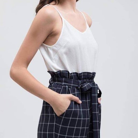 Jumpsuit with tie, white and navy. Classic look! - Picture 3 of 3